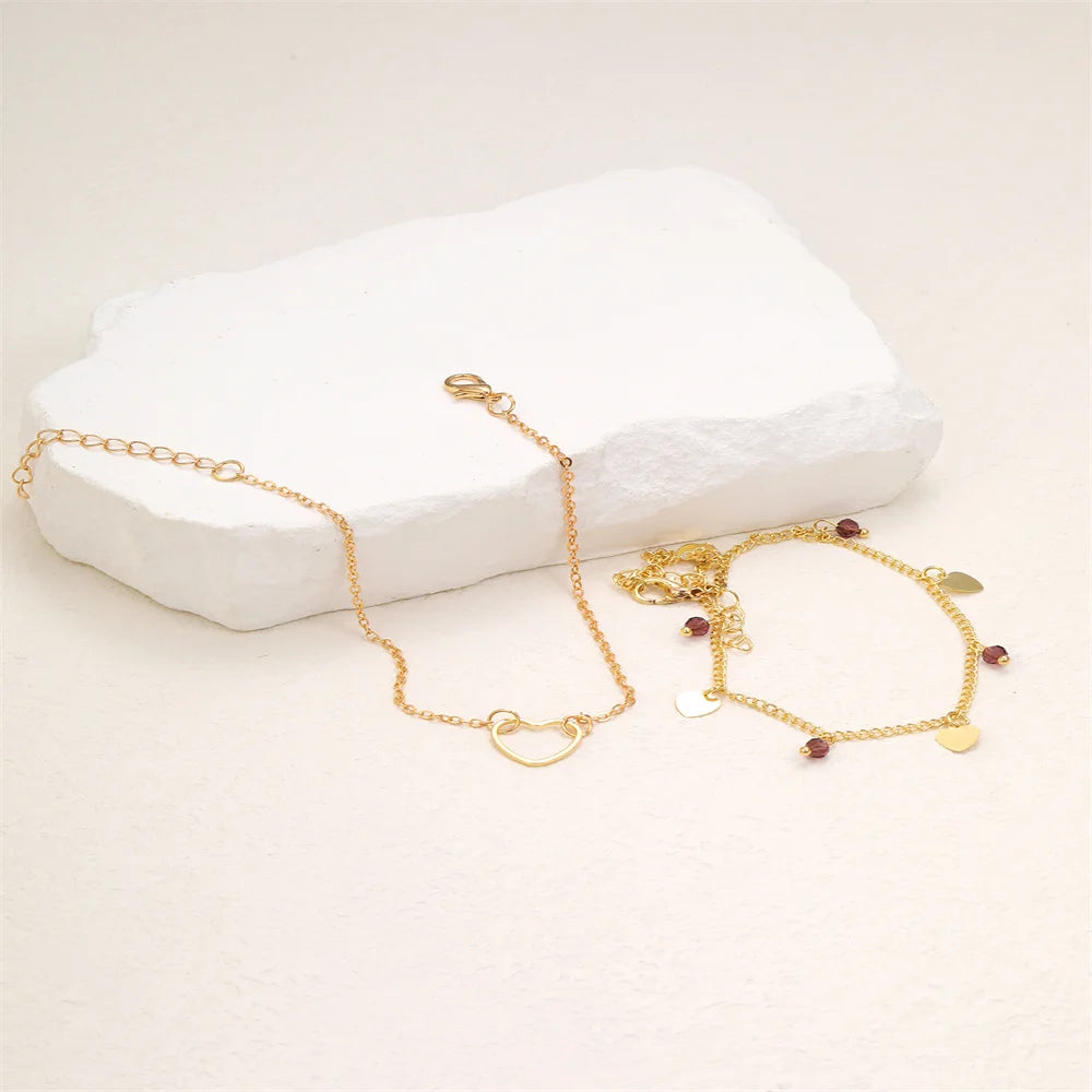 Gold Color Heart Anklet Multilayers Adjustable Anklet For Women New Fashion Summer Bracelet On Foot Beach Party Leg Chains