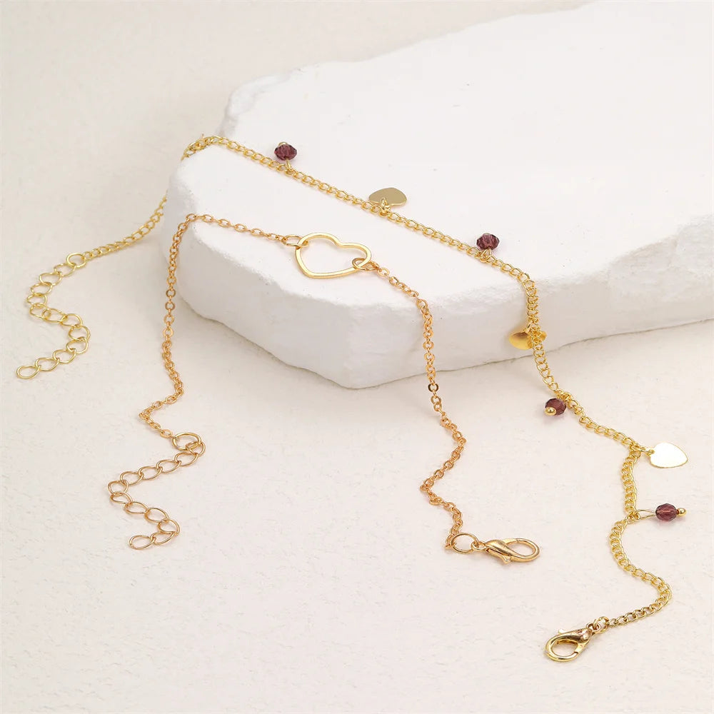 Gold Color Heart Anklet Multilayers Adjustable Anklet For Women New Fashion Summer Bracelet On Foot Beach Party Leg Chains
