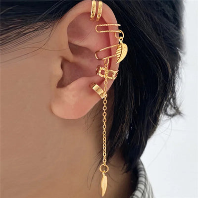 Gold Color Leaves Clip Earrings for Women Creative Simple C Butterfly Ear Cuff Non-Piercing Ear Clips Set Trendy Jewelry