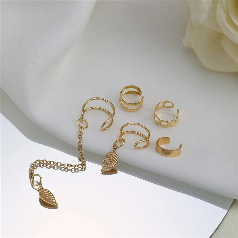 Gold Color Leaves Clip Earrings for Women Creative Simple C Butterfly Ear Cuff Non-Piercing Ear Clips Set Trendy Jewelry