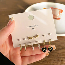 Load image into Gallery viewer, Gold Color Metal Pearl Chain Love Heart Earring Irregular Geometric Cherry Hoop Earrings for Women Gifts Jewelry 6pcs Set