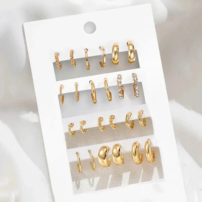 Gold Color Vintage Circle Hoop Earrings for Women Simple Fashion Geometric Zircon Earring Set New Trendy Jewelry Party Gifts