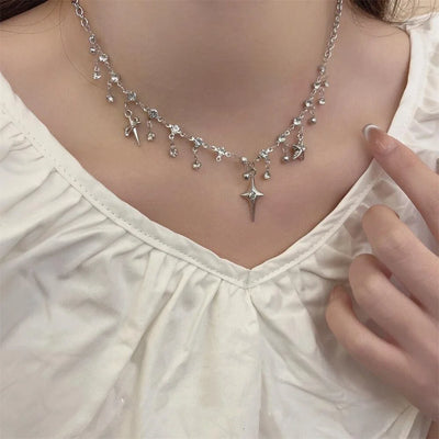 Crystal Cross Star Tassel Pendant Necklace For Women Fashion Aesthetic Charm Aesthetic Jewelry Accessories