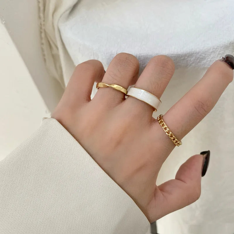 3pcs/set Bohemian White Enamel Round Metal Ring Sets Geometric Twist Open Adjustable Rings Sets for Women Girl Wedding Jewelry