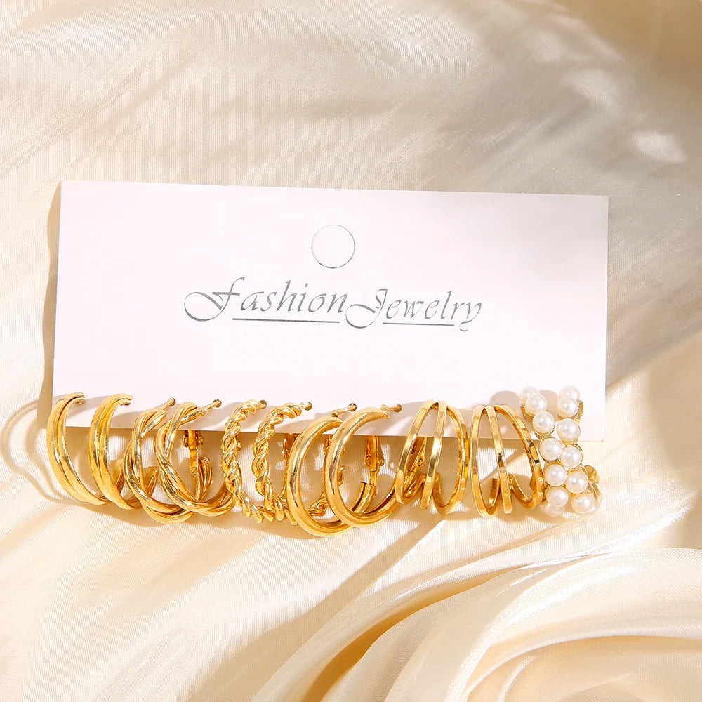 Heart Pearl Dangle Earrings Set Metal Gold Color Butterfly Locks Earrings for Women Shell Trendy Jewelry Hoop Earrings