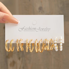 Load image into Gallery viewer, Heart Pearl Dangle Earrings Set Metal Gold Color Butterfly Locks Earrings for Women Shell Trendy Jewelry Hoop Earrings