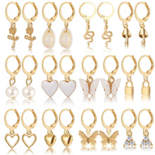 Load image into Gallery viewer, Heart Pearl Dangle Earrings Set Metal Gold Color Butterfly Locks Earrings for Women Shell Trendy Jewelry Hoop Earrings