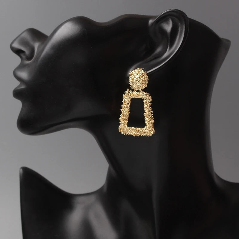 New Hollow Geometric Trapezoid Drop Earrings for Women Personality Punk Carved Metal Brincos Jewelry Hyperbole Trendy Gift