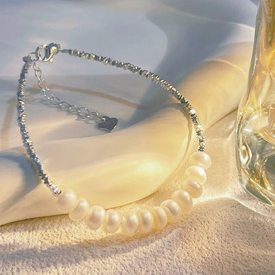 Adjustable Sterling Silver Pearl Bracelet with Heart Pendant – Dainty Jewelry Gift for Women