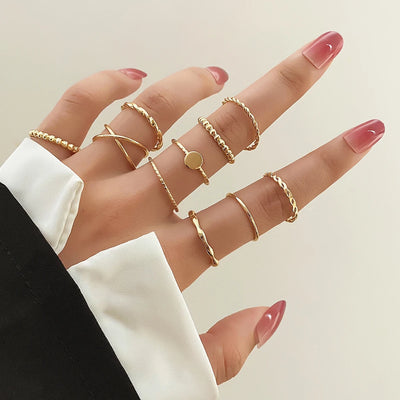 Vintage Simplicity Irregular Gold Color Metal Rings Trendy Twist Helical Mixed Styles Rings Set Jewelry Gifts