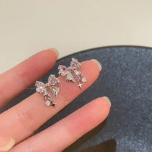 Load image into Gallery viewer, Korean Bowknot Zircon Stud Earrings for Women Trendy Cute Pink Crystal Earrings  Girl Party Jewelry Gifts