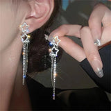 Silver Color Long Tassel Heart Dangle Earrings for Women Teens Sweet Cool Star Pendant Drop Earring Jewelry Accessory