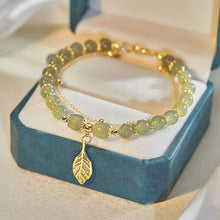 Load image into Gallery viewer, Green Glass Imitation Opal Bracelet for Women Exquisite Gold Color Leaves Wrist Strap Bangle Chain Bracelets Girls Gifts