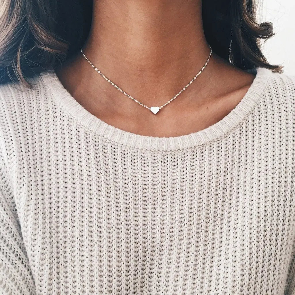 Simple Pearl Choker Necklaces for Women Fashion Double Layer Chain Small Love Heart Pendant Necklace Jewelry Gift Wholesale