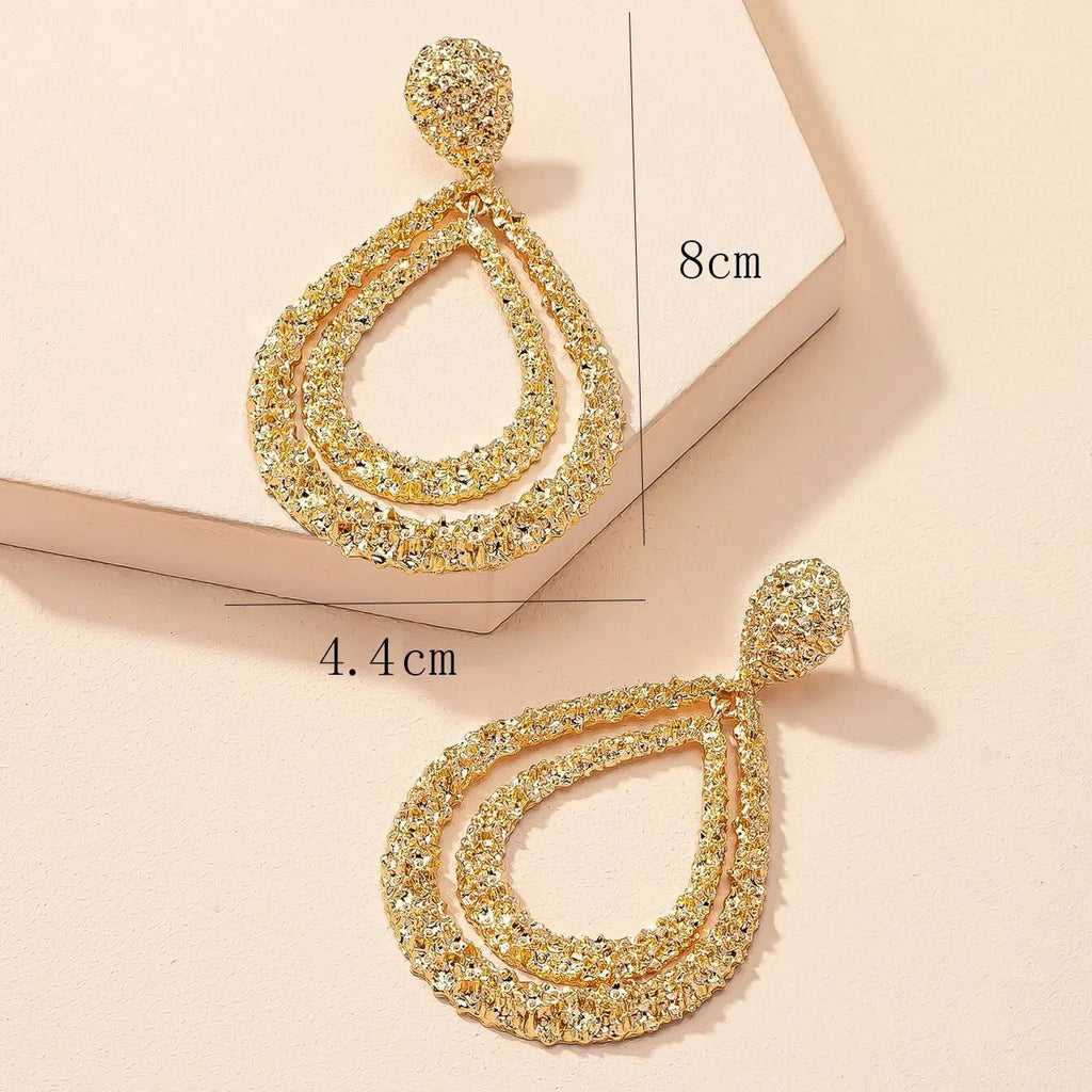 Metal Dot Texture Water Drop Dangle Earrings for Women's New Classic Retro Design Jewelry Party Accessories