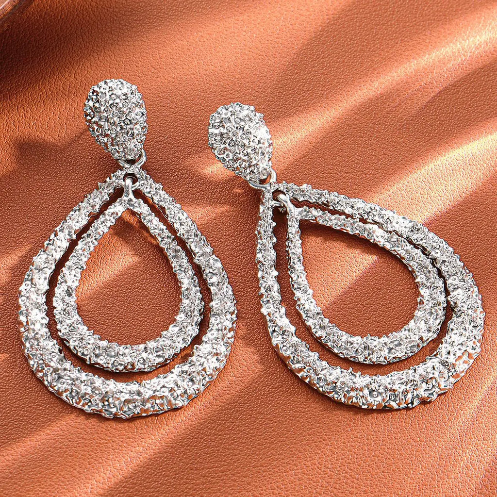 Metal Dot Texture Water Drop Dangle Earrings for Women's New Classic Retro Design Jewelry Party Accessories
