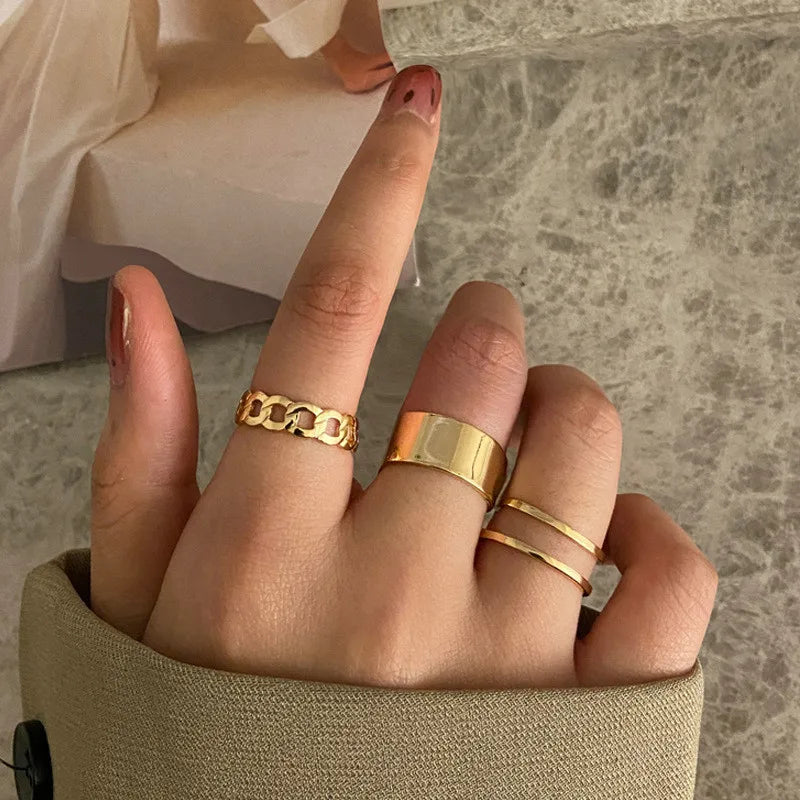 10 pcs/set Bohemian Ring Set Gold Silver Color Wide Rings For Women Girls Simple Chain Finger Tail Rings