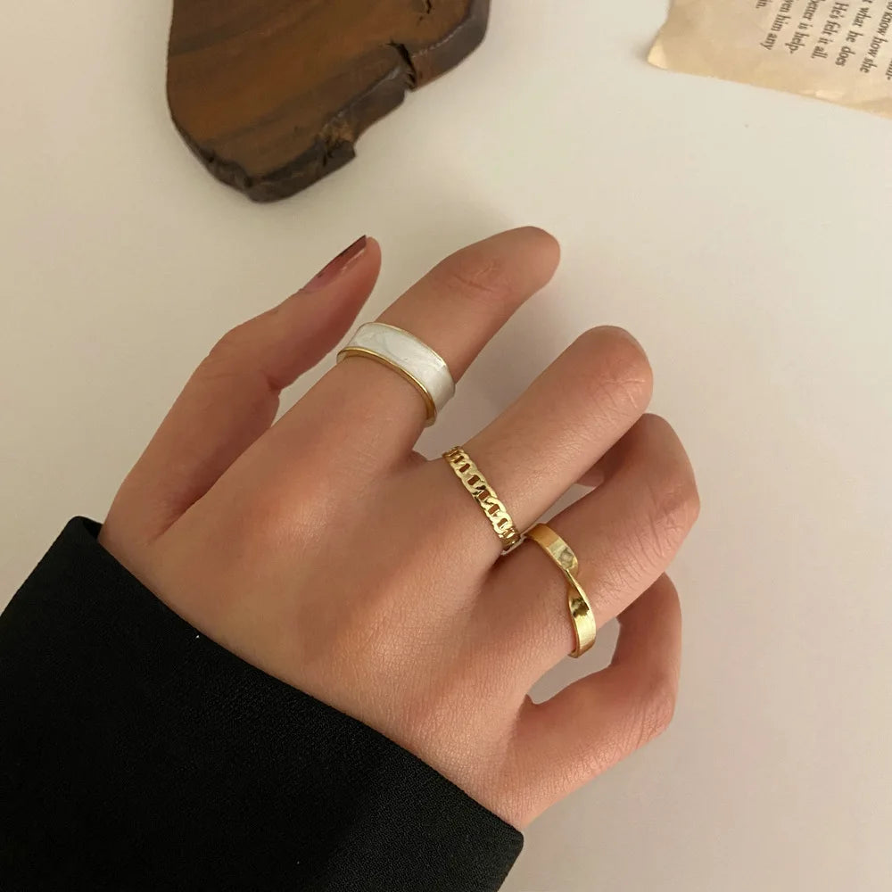 10 pcs/set Bohemian Ring Set Gold Silver Color Wide Rings For Women Girls Simple Chain Finger Tail Rings