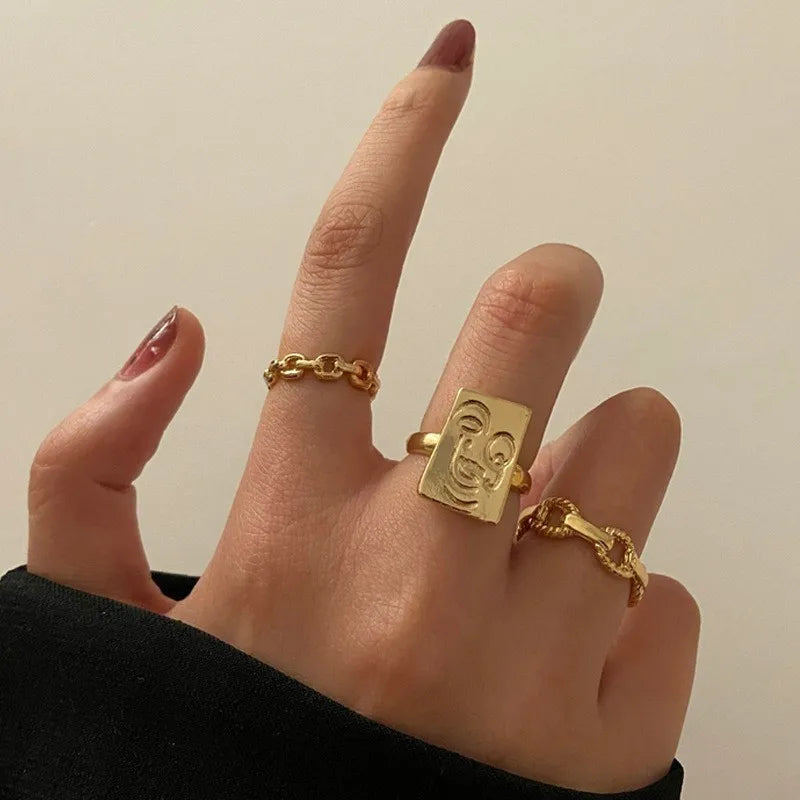 10 pcs/set Bohemian Ring Set Gold Silver Color Wide Rings For Women Girls Simple Chain Finger Tail Rings