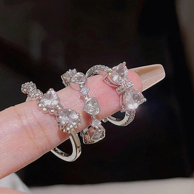 Love Heart Rings for Women Opening Personality Finger Ring Fashion Sweet Girls Jewelry Wedding Party Accessories