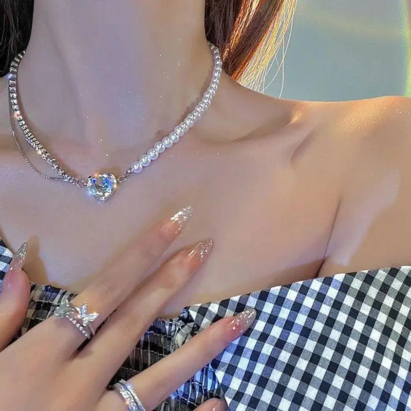 New Beads Women's Neck Chain Kpop Pearl Choker Necklace Gold Color Goth Chocker Jewelry On The Neck Pendant