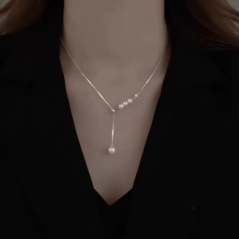 New Beads Women's Neck Chain Kpop Pearl Choker Necklace Gold Color Goth Chocker Jewelry On The Neck Pendant