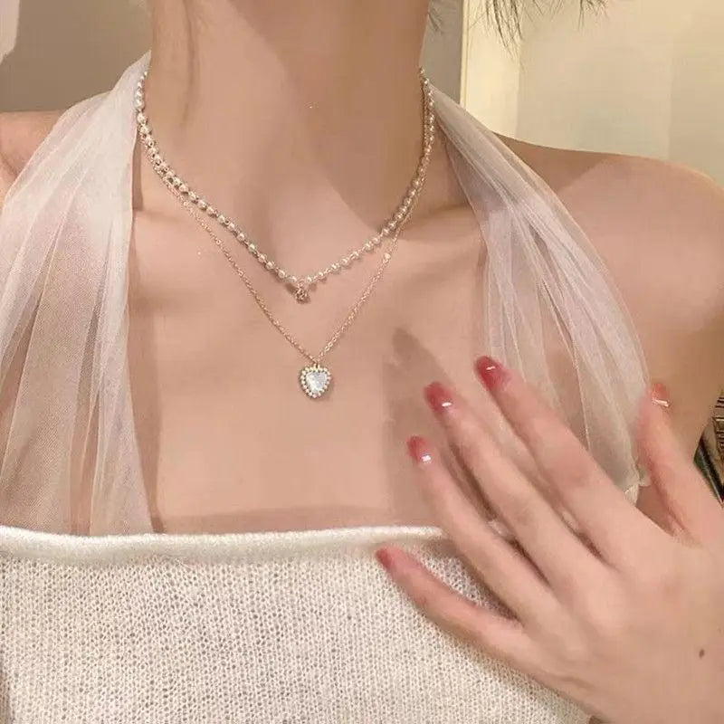 New Beads Women's Neck Chain Kpop Pearl Choker Necklace Gold Color Goth Chocker Jewelry On The Neck Pendant