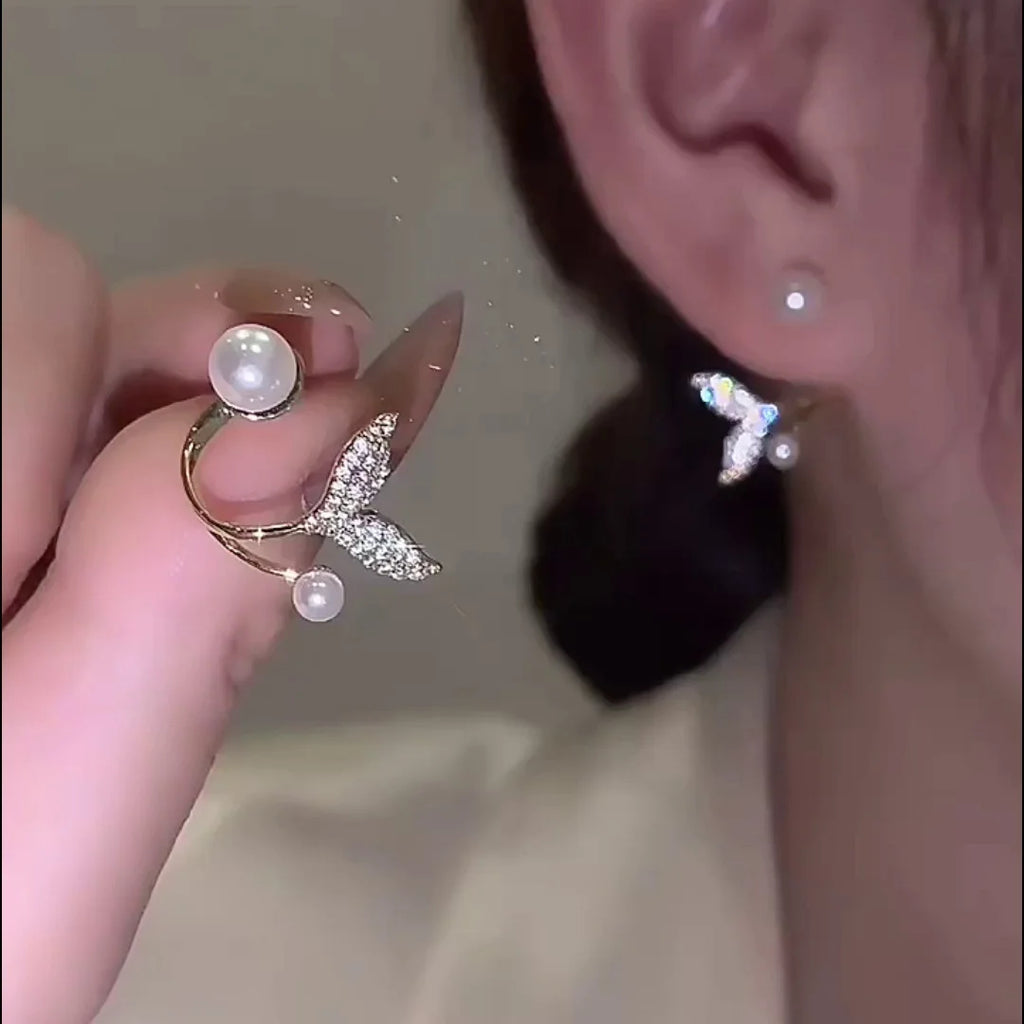 New Elegant Mermaid Tail Shape Pearl Gold Color Earrings Korean Fashion Jewelry for Women Party Sweet Temperament Accessories