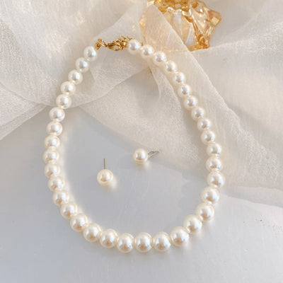 New Fashion White Pearl Necklace Jewelry Sets Necklace Earrings Bridal Pearl Sets Women Party Wedding Christmas Gifts