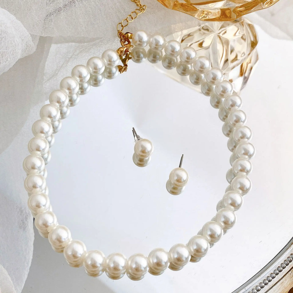 New Fashion White Pearl Necklace Jewelry Sets Necklace Earrings Bridal Pearl Sets Women Party Wedding Christmas Gifts