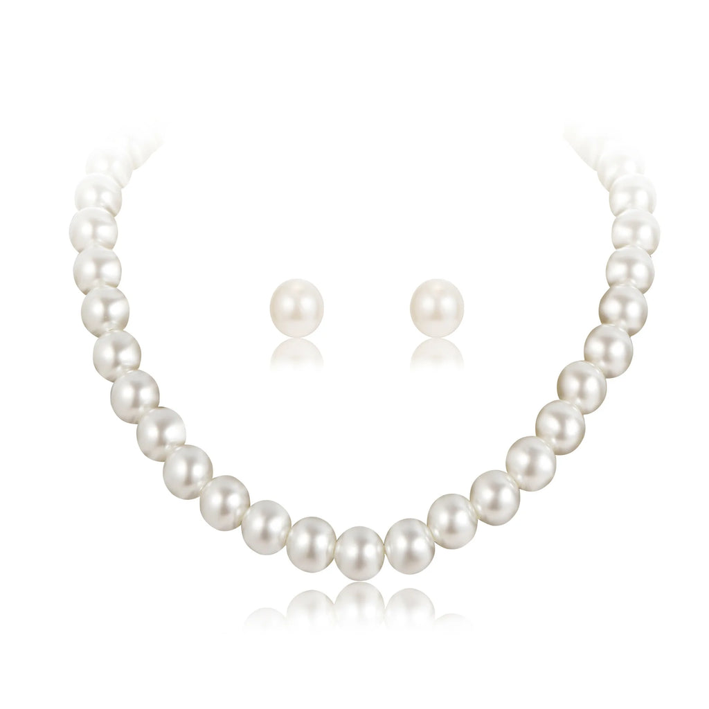 New Fashion White Pearl Necklace Jewelry Sets Necklace Earrings Bridal Pearl Sets Women Party Wedding Christmas Gifts