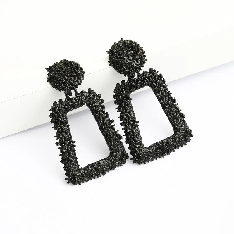 New Hollow Geometric Trapezoid Drop Earrings for Women Personality Punk Carved Metal Brincos Jewelry Hyperbole Trendy Gift