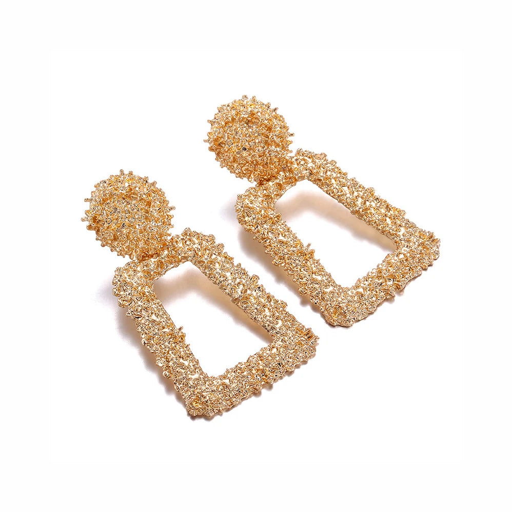 New Hollow Geometric Trapezoid Drop Earrings for Women Personality Punk Carved Metal Brincos Jewelry Hyperbole Trendy Gift