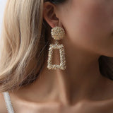 New Hollow Geometric Trapezoid Drop Earrings for Women Personality Punk Carved Metal Brincos Jewelry Hyperbole Trendy Gift