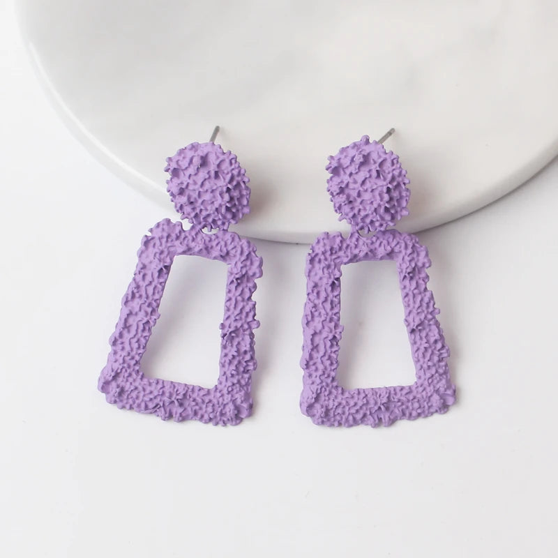 New Hollow Geometric Trapezoid Drop Earrings for Women Personality Punk Carved Metal Brincos Jewelry Hyperbole Trendy Gift