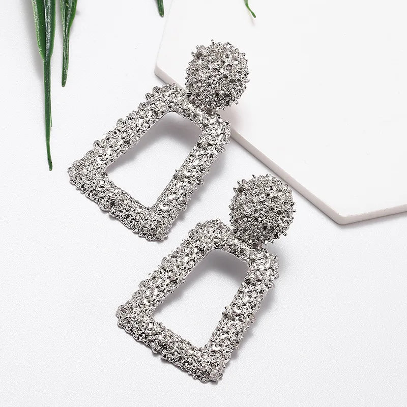 New Hollow Geometric Trapezoid Drop Earrings for Women Personality Punk Carved Metal Brincos Jewelry Hyperbole Trendy Gift