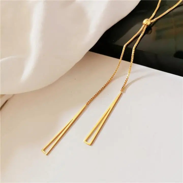 New Korea Trendy Geometric Triangle Pendant Necklace for Women Charm Stainless Steel Adjustable Chokers Jewelry Gift