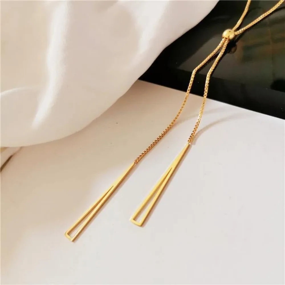 New Korea Trendy Geometric Triangle Pendant Necklace for Women Charm Stainless Steel Adjustable Chokers Jewelry Gift