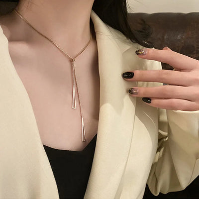 New Korea Trendy Geometric Triangle Pendant Necklace for Women Charm Stainless Steel Adjustable Chokers Jewelry Gift