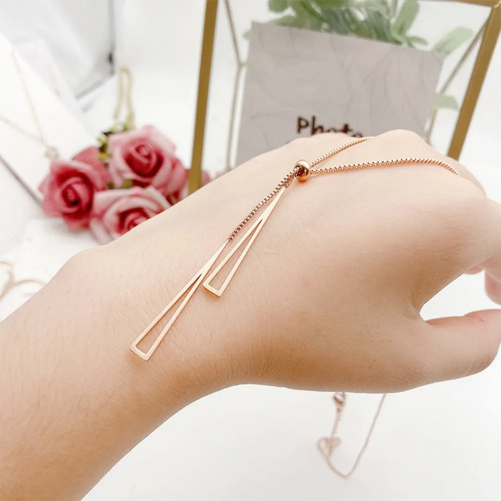 New Korea Trendy Geometric Triangle Pendant Necklace for Women Charm Stainless Steel Adjustable Chokers Jewelry Gift