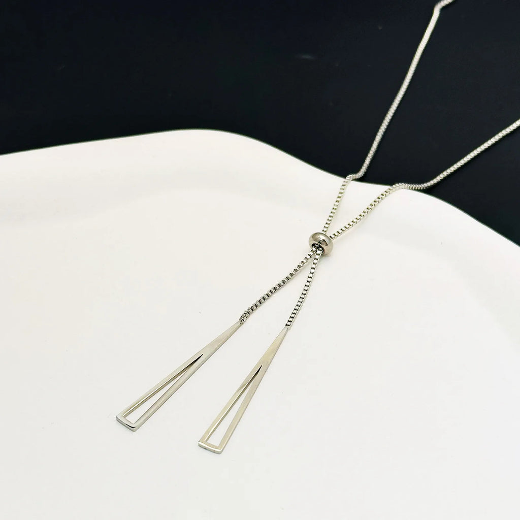 New Korea Trendy Geometric Triangle Pendant Necklace for Women Charm Stainless Steel Adjustable Chokers Jewelry Gift