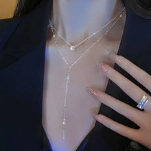 Load image into Gallery viewer, New Luxury Shiny Rhinestone Necklace for Women Fashion Sliver Color Long Tassel Clavicle Chain Necklace Wedding Jewelry Party