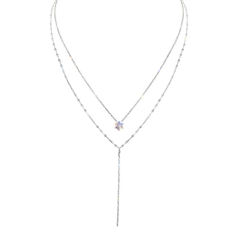 New Luxury Shiny Rhinestone Necklace for Women Fashion Sliver Color Long Tassel Clavicle Chain Necklace Wedding Jewelry Party