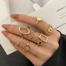 Load image into Gallery viewer, New Trendy Gold Color Rings Set For Women Simple Irregular Geometric Oval Hollow Out Opening Ring Girl Party Jewelry Gift Bague