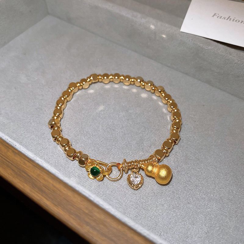 Natural Agate & Pearl Bracelet Set – Gold Accented Boho Jewelry with Lucky Gourd Charm, Hypoallergenic Stackable Gift
