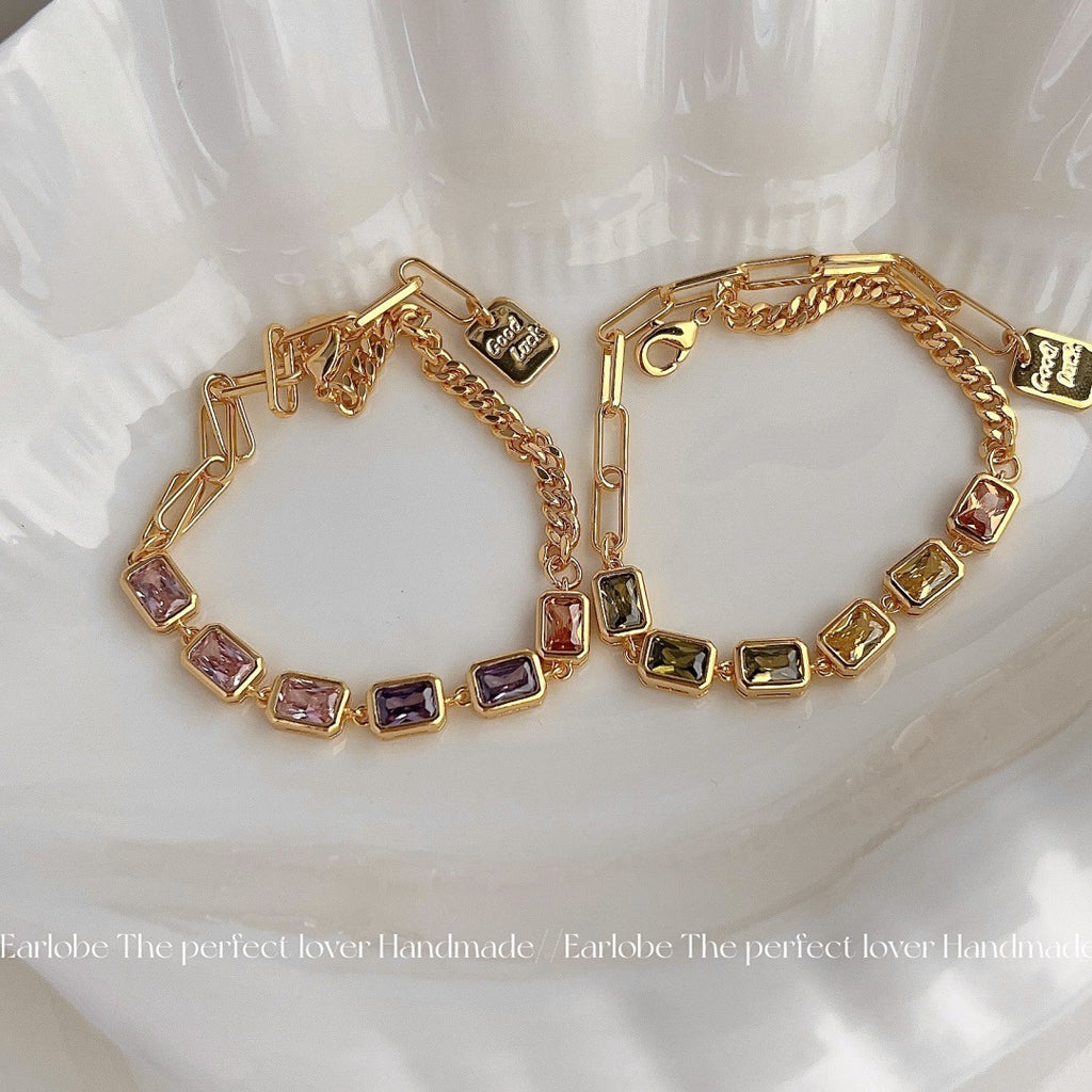 Celestial Chroma Chain Bracelets – Gold-Toned Copper & Cubic Zirconia, Bold Elegance for Day-to-Night Alchemy