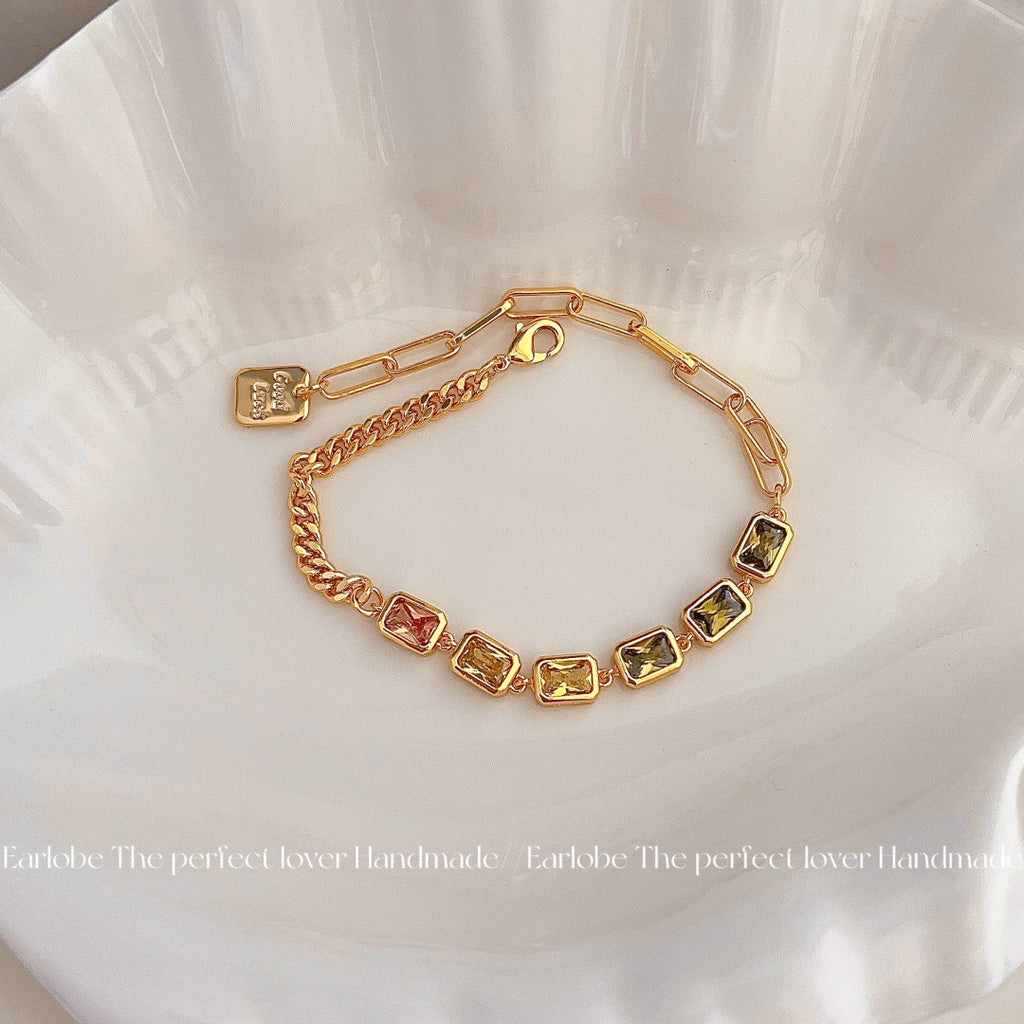Celestial Chroma Chain Bracelets – Gold-Toned Copper & Cubic Zirconia, Bold Elegance for Day-to-Night Alchemy