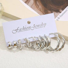 Load image into Gallery viewer, Pearl Silver Color Hoop Earrings Sets For Woman Trendy Butterfly Acrylic Hollow Twist Geometric Dangle Earrings Jewelry Gifts