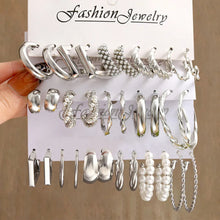Load image into Gallery viewer, Pearl Silver Color Hoop Earrings Sets For Woman Trendy Butterfly Acrylic Hollow Twist Geometric Dangle Earrings Jewelry Gifts