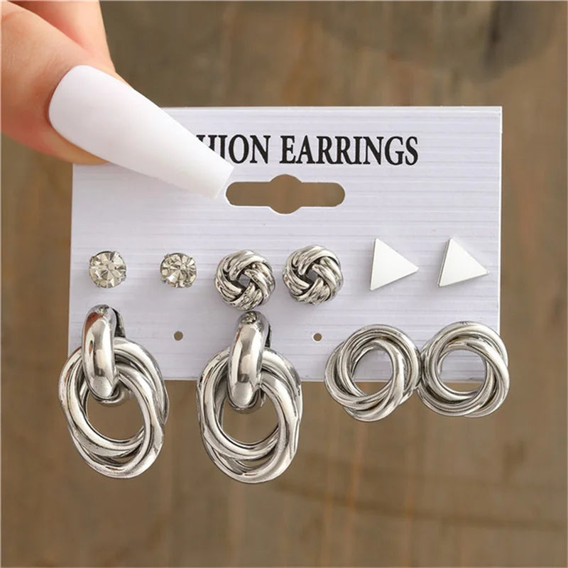 Pearl Silver Color Hoop Earrings Sets For Woman Trendy Butterfly Acrylic Hollow Twist Geometric Dangle Earrings Jewelry Gifts